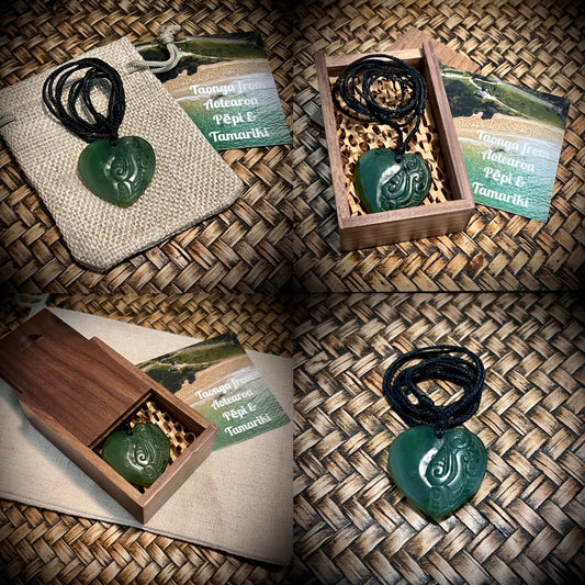 Pounamu Aroha Heart Pendant with side carving or solid design~suited for all ages