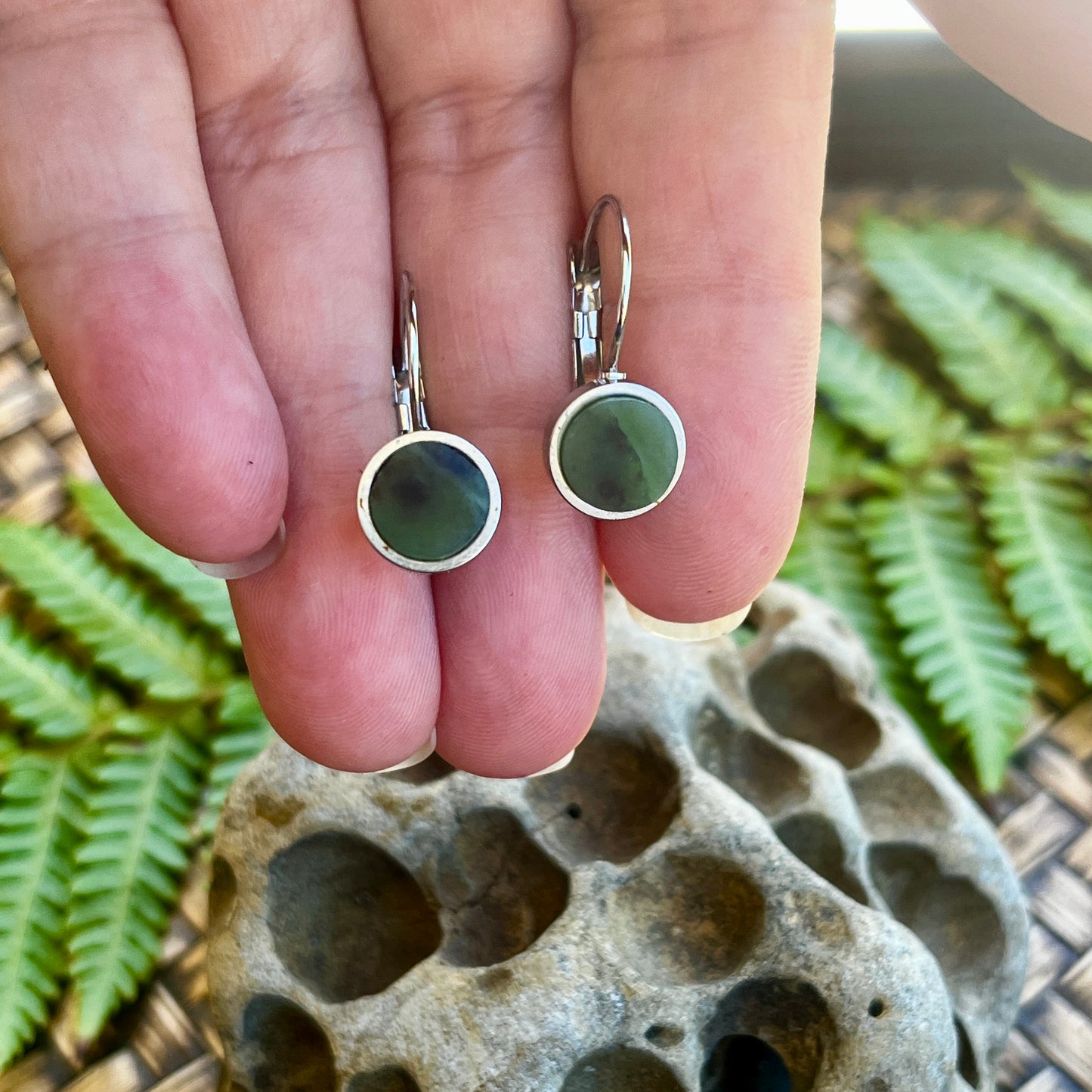 Pounamu Pātene leaver back earrings