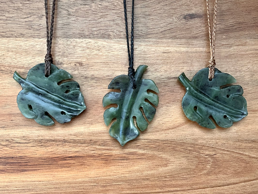 Pounamu Monstera leaf pendants