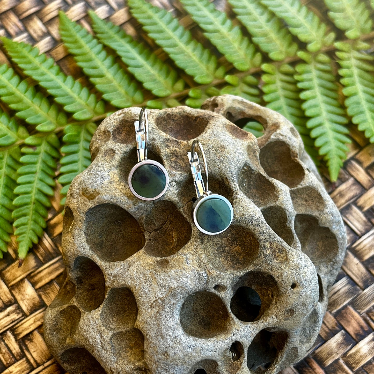 Pounamu Pātene leaver back earrings