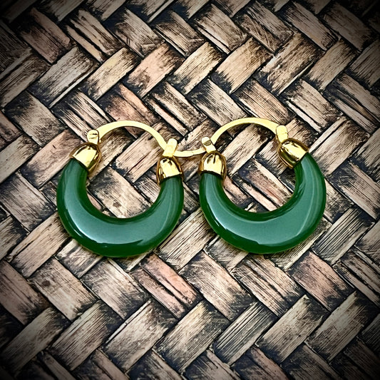 Crescent Marama🌙 Greenstone/Jade sleeper style earrings.