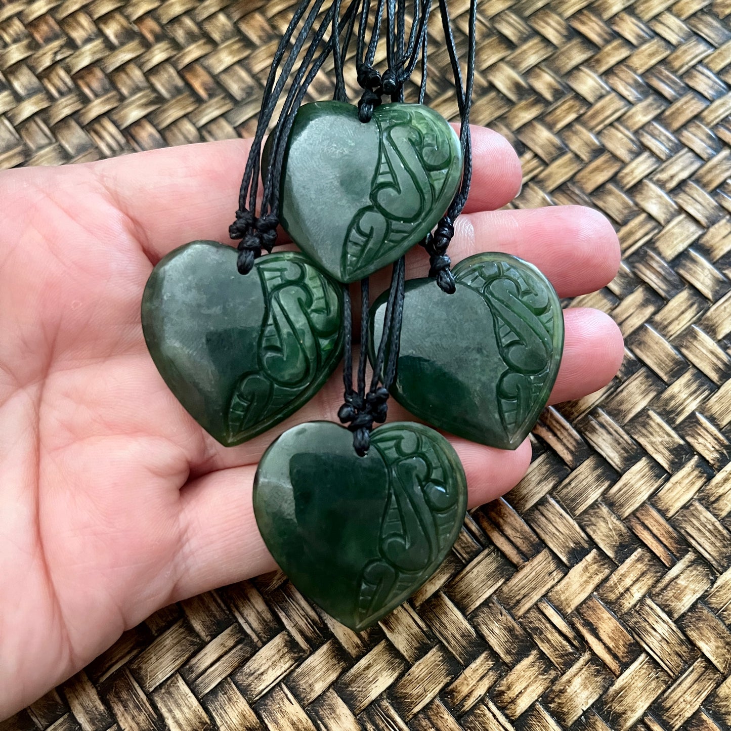 Pounamu Aroha Heart Pendant with side craving suited for all ages