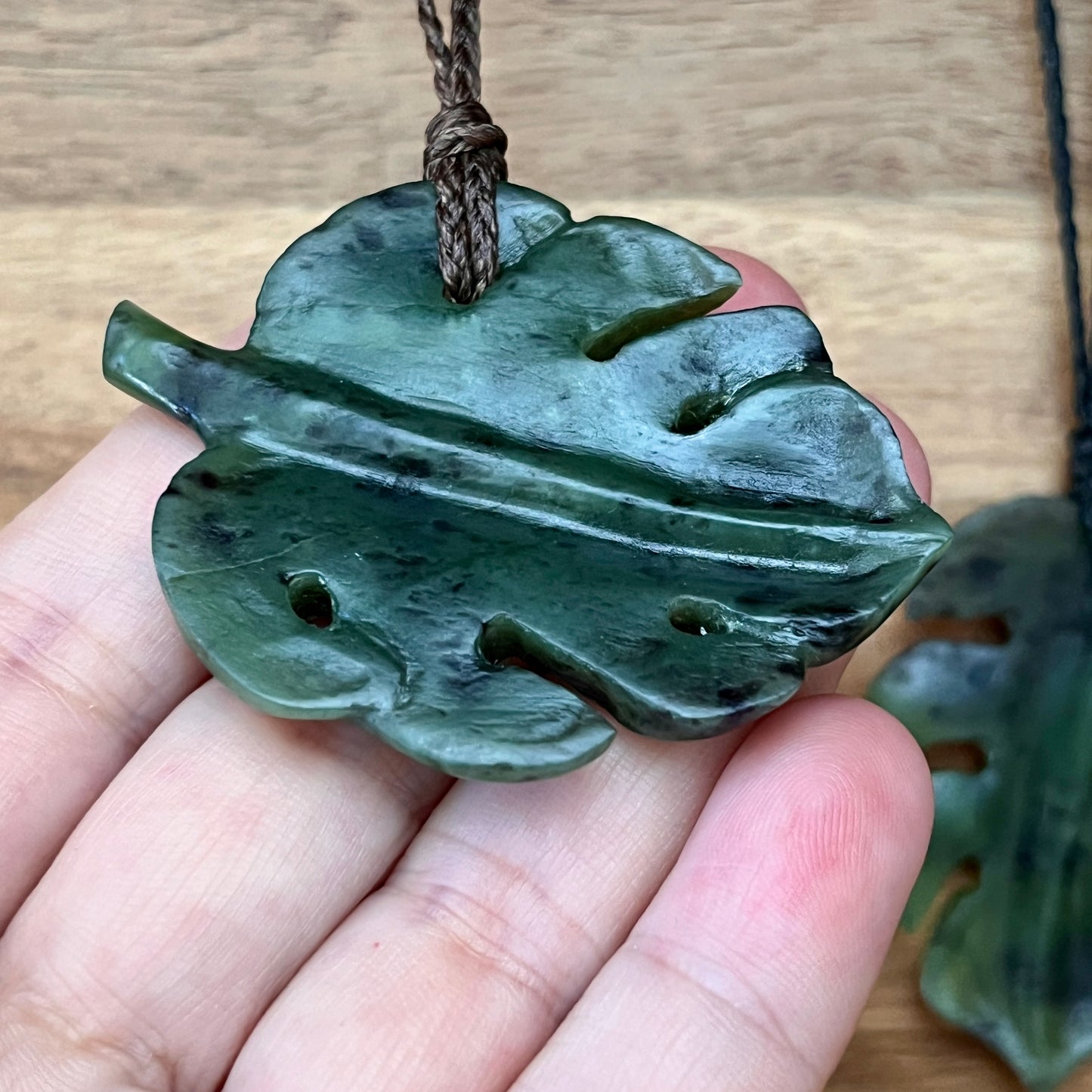 Pounamu Monstera leaf pendants