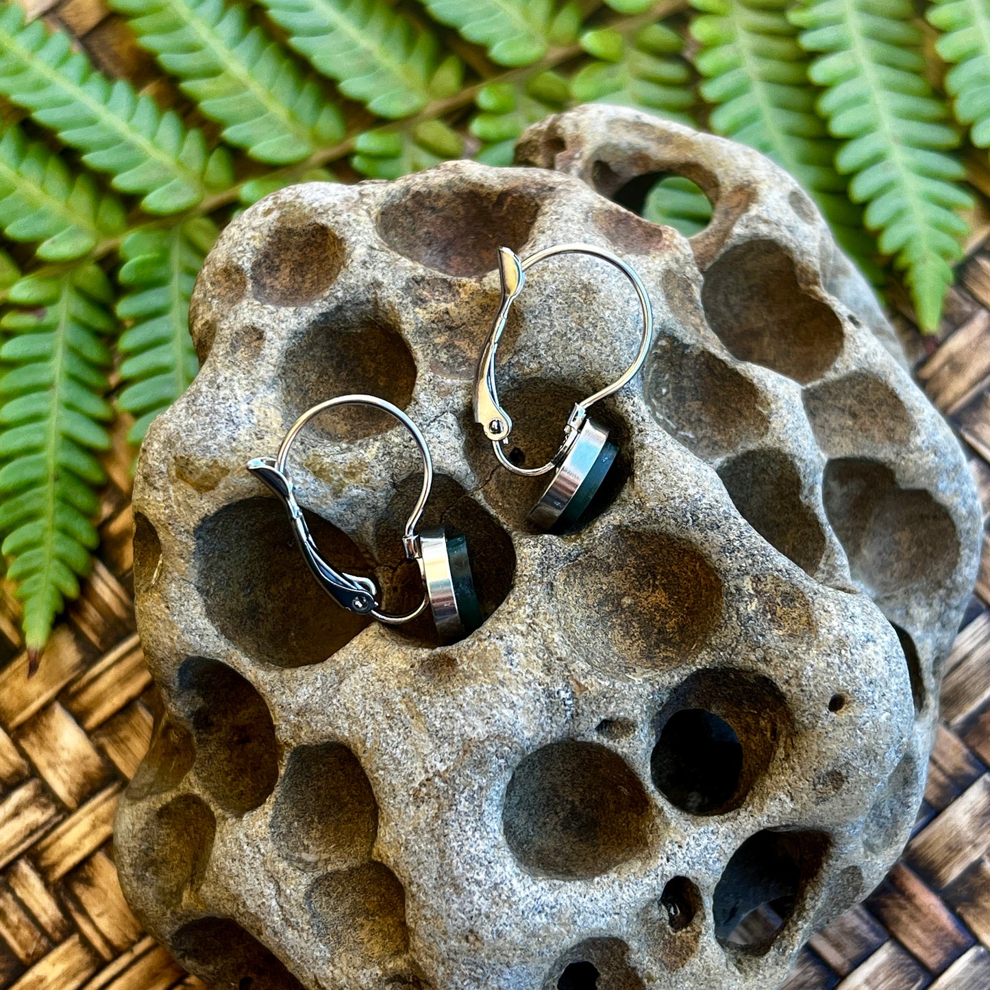 Pounamu Pātene leaver back earrings