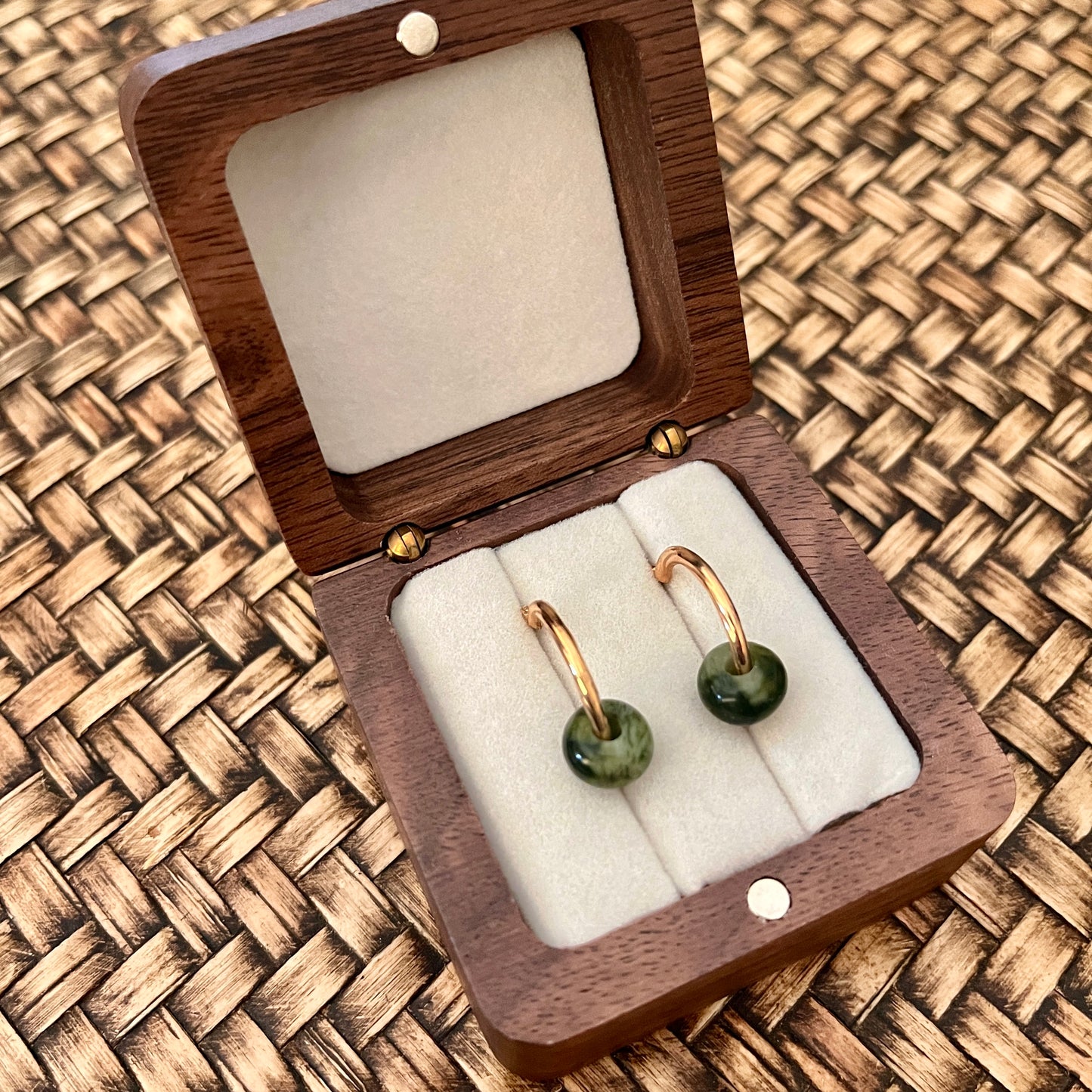 Gold § greenstone kōpae donut earrings