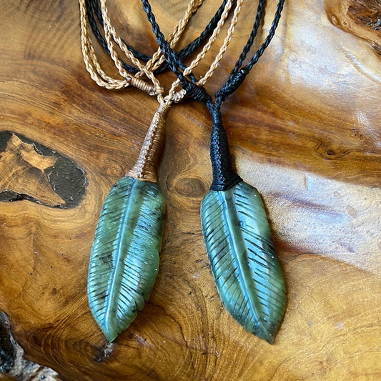 Pounamu single feather pendants