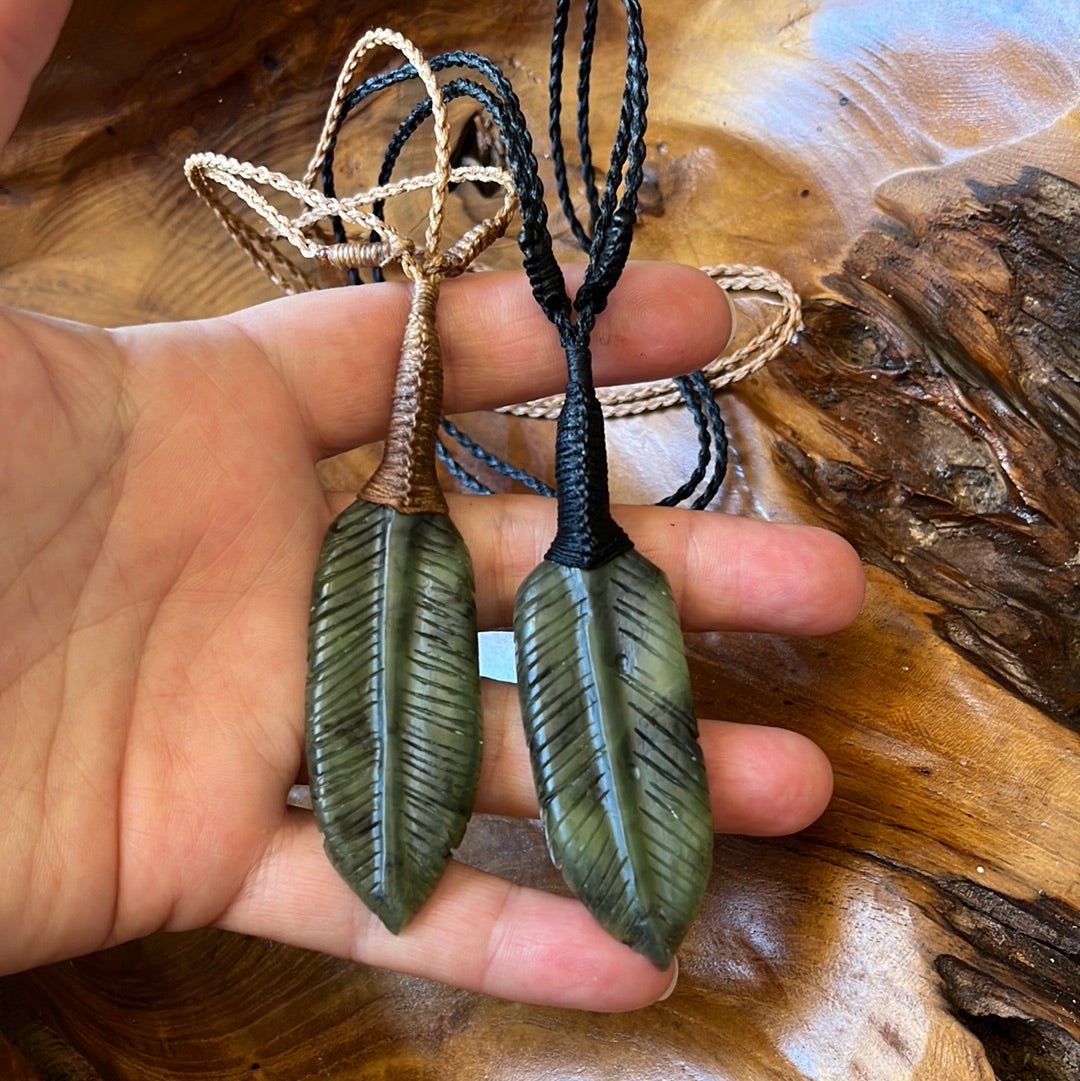 Pounamu single feather pendants